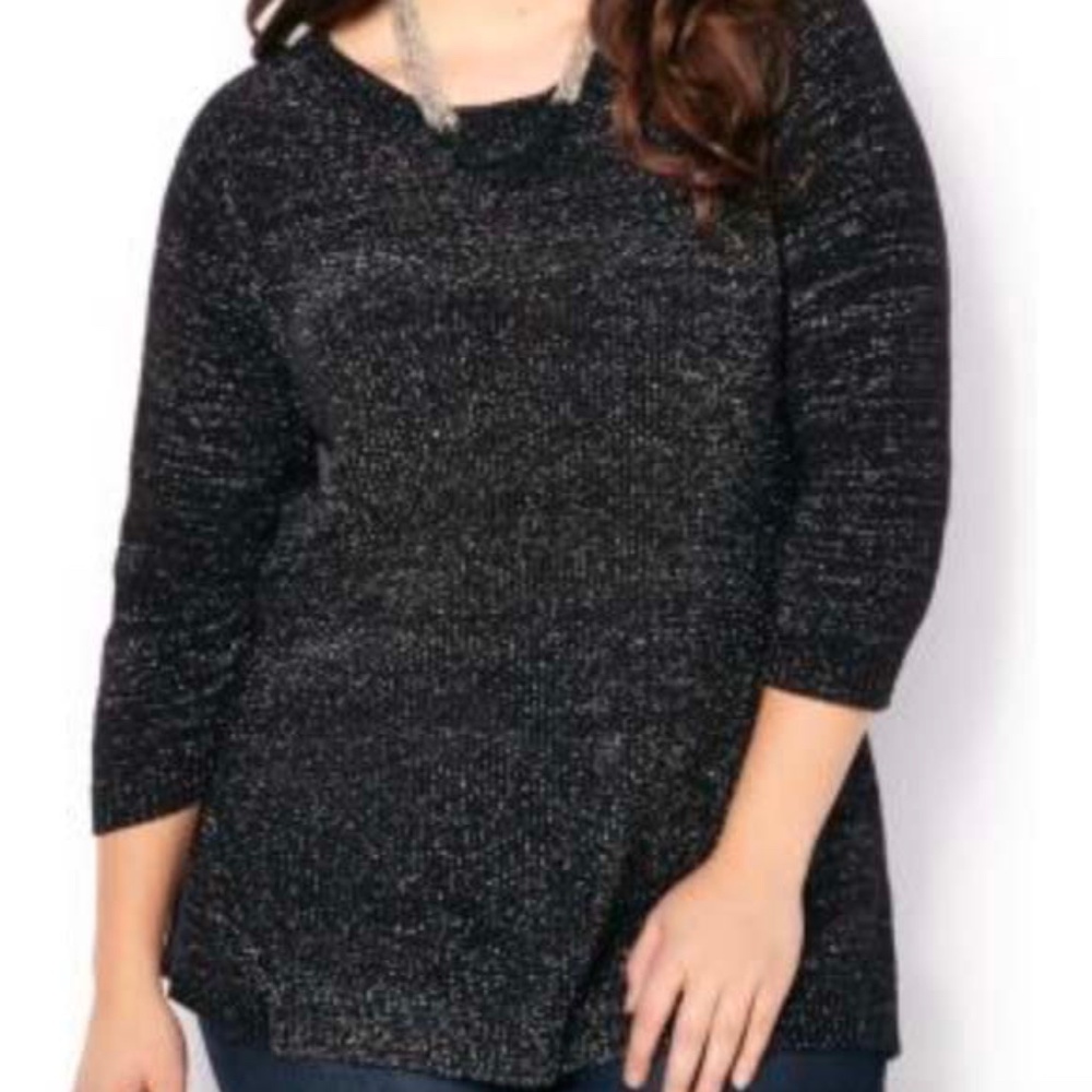 METALLIC LUREX SWEATER, ¾ RAGLAN SLEEVES, BLACK, SZ 4X, COTTON ACRYLIC SPANDEX,